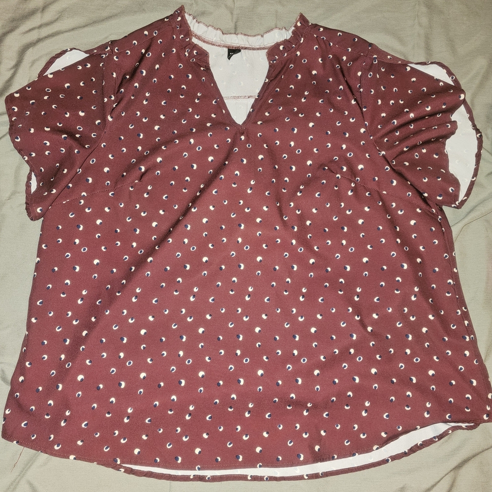 SHEIN Maroon Blouse with White Accents